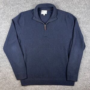 Nordstrom Sweater Mens L Blue 100% Cashmere Pullover 1/4 Zip Soft Luxury